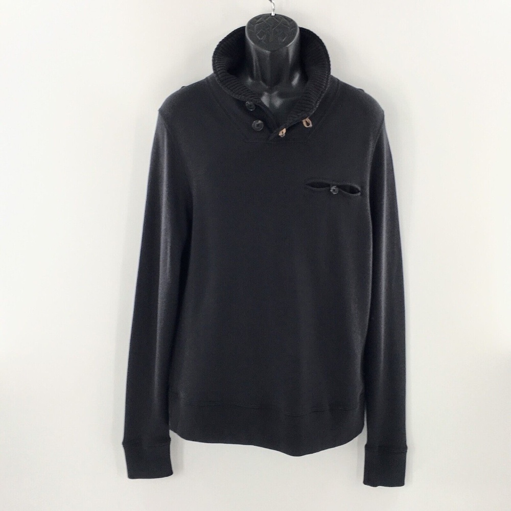 Billy Reid Mens Shawl Neck Pullover Black Cotton Jersey Sweatshirt Knit Sz M - Picture 3 of 14